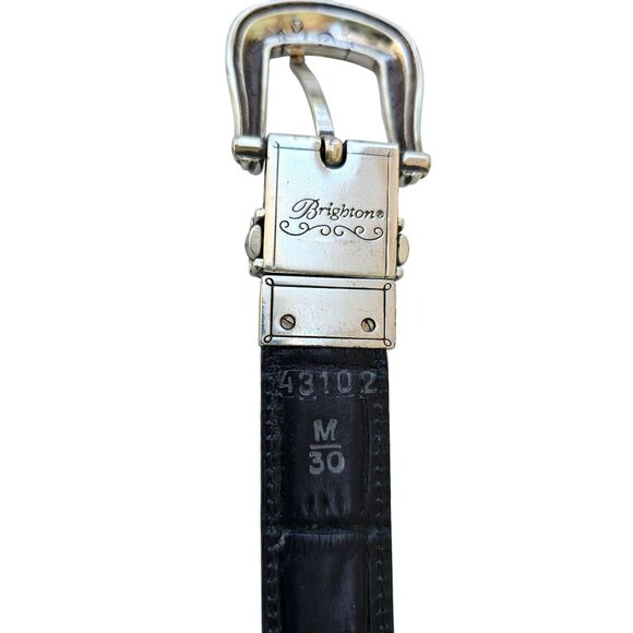 Brighton M Reversible Brown Black Croc-Embossed Leather Belt Silver Buckle - Picture 2 of 11